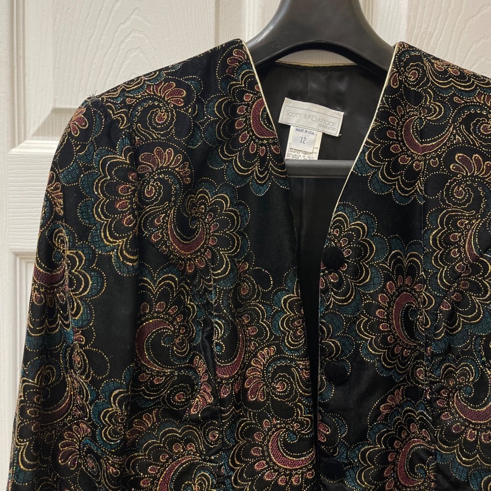 Vintage Scott McClintock Sz‎ 12 Velvet Jacket Black Gold Dark Floral Romance